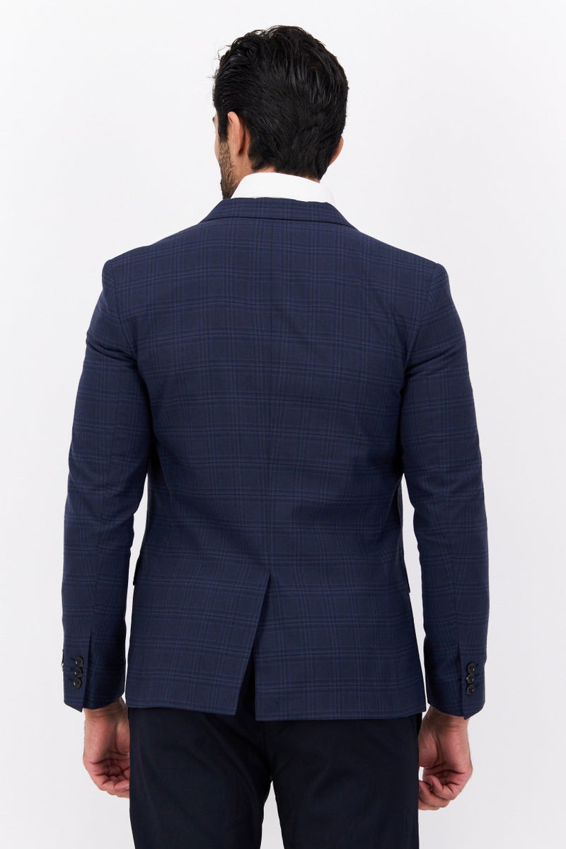 SELECTED Men Regular Fit Plaid Blazer, Navy - Image 3