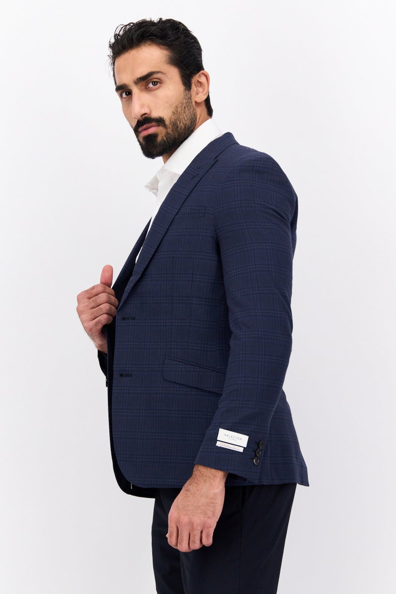 SELECTED Men Regular Fit Plaid Blazer, Navy - Image 2