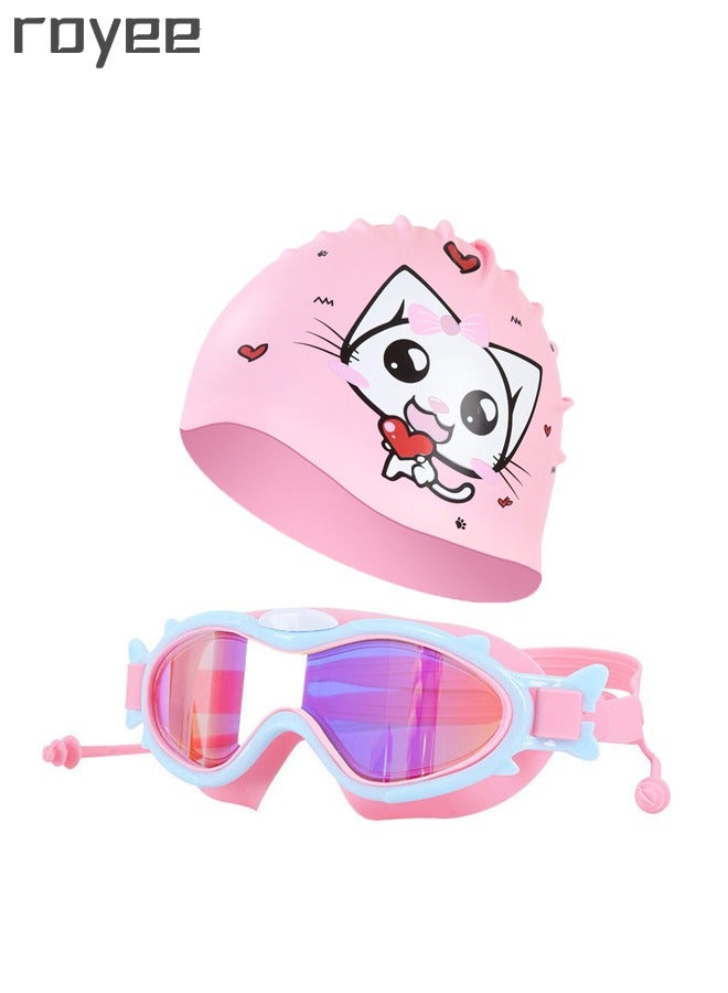 Royee Kids Water Goggles+ Silicone Swim Cap Set  | Clear Vision Water Pool Goggles,Anti-UV Child Diving Goggles Anti-Fog Swim Goggles with Anti-Fog Design for Snorkeling Diving Swimming Yeling - Image 1