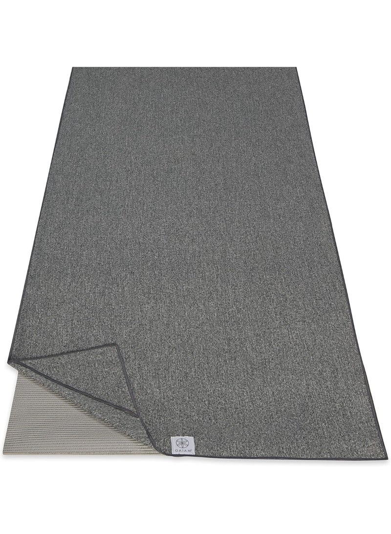 Gaiam Yoga Towel - Mat Sized Active Dry Non Slip Moisture Wicking Sweat Absorbent Microfiber Hot Yoga Towel for Women & Men | Stay-Put Corner Pockets (70" Long x 26" Wide), Grey - Image 1