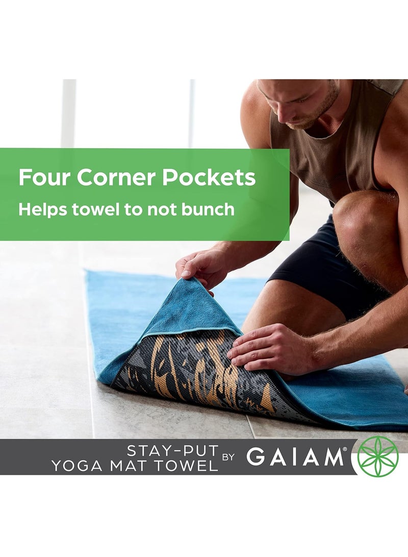 Gaiam Yoga Towel - Mat Sized Active Dry Non Slip Moisture Wicking Sweat Absorbent Microfiber Hot Yoga Towel for Women & Men | Stay-Put Corner Pockets (70" Long x 26" Wide), Grey - Image 4