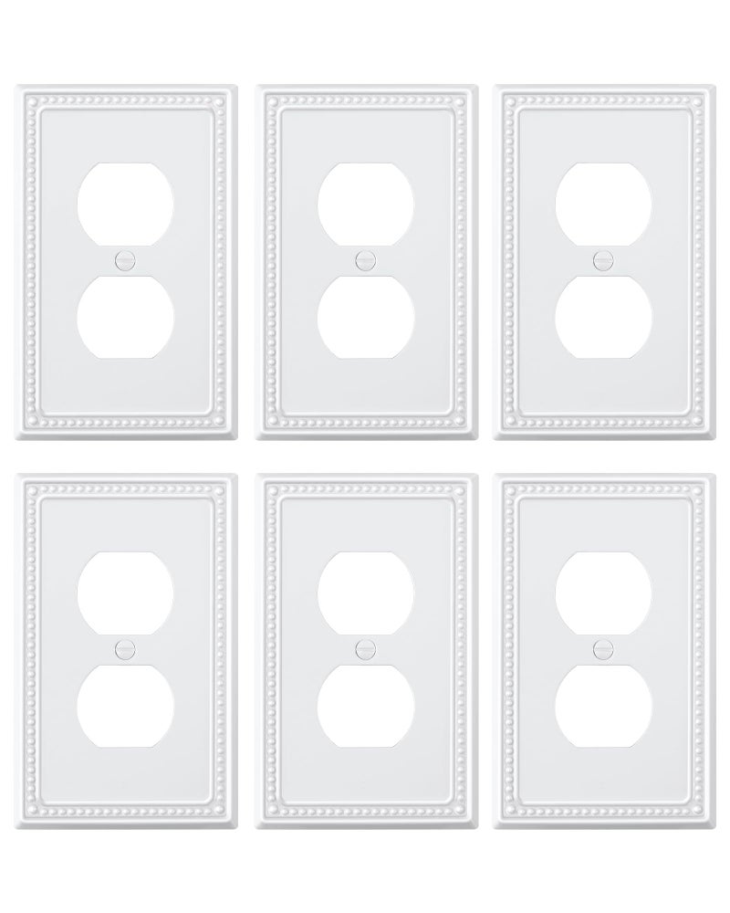 TREEWELL 6-Pack Duplex Outlet Cover Plate, Pure White Metal Wall Plates for Electrical Outlets, 1 Gang Receptacle Light Switch Cover, Pearls Decorative Switch Plates and Outlet Covers - Image 1