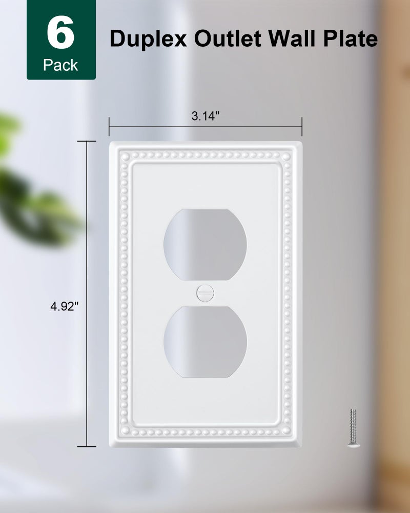 TREEWELL 6-Pack Duplex Outlet Cover Plate, Pure White Metal Wall Plates for Electrical Outlets, 1 Gang Receptacle Light Switch Cover, Pearls Decorative Switch Plates and Outlet Covers - Image 2