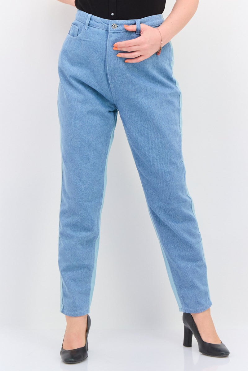 Missguided Women Plus Size Two Tone Denim Jeans, Blue - Image 1