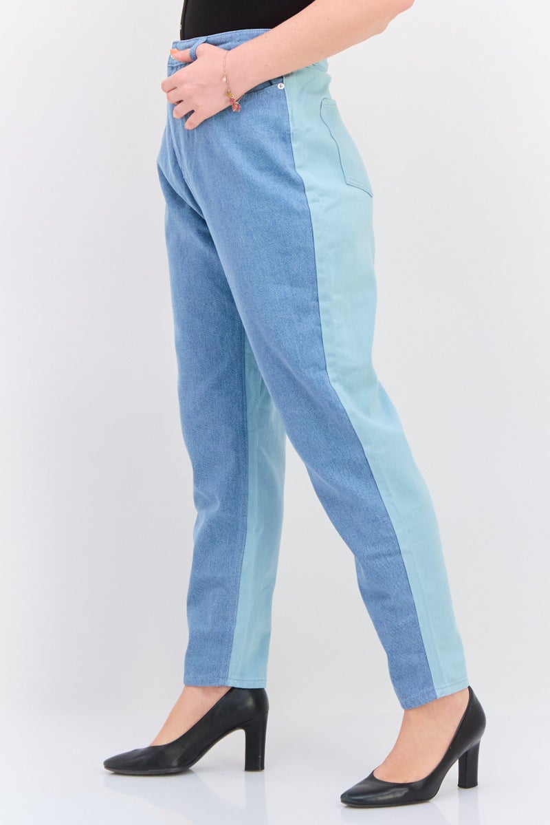 Missguided Women Plus Size Two Tone Denim Jeans, Blue - Image 4