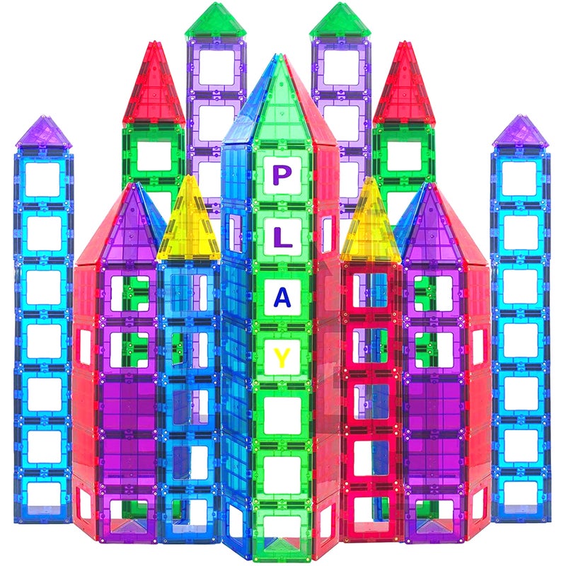 Play22 Magnetic Tiles Building Blocks - 113pcs Advanced Set - STEM Toys for 3+ Year Old Boys and Girls -Strongest Magnets - Includes 13 Piece Insert Alphabet Cards - Learning by Playing - Image 2