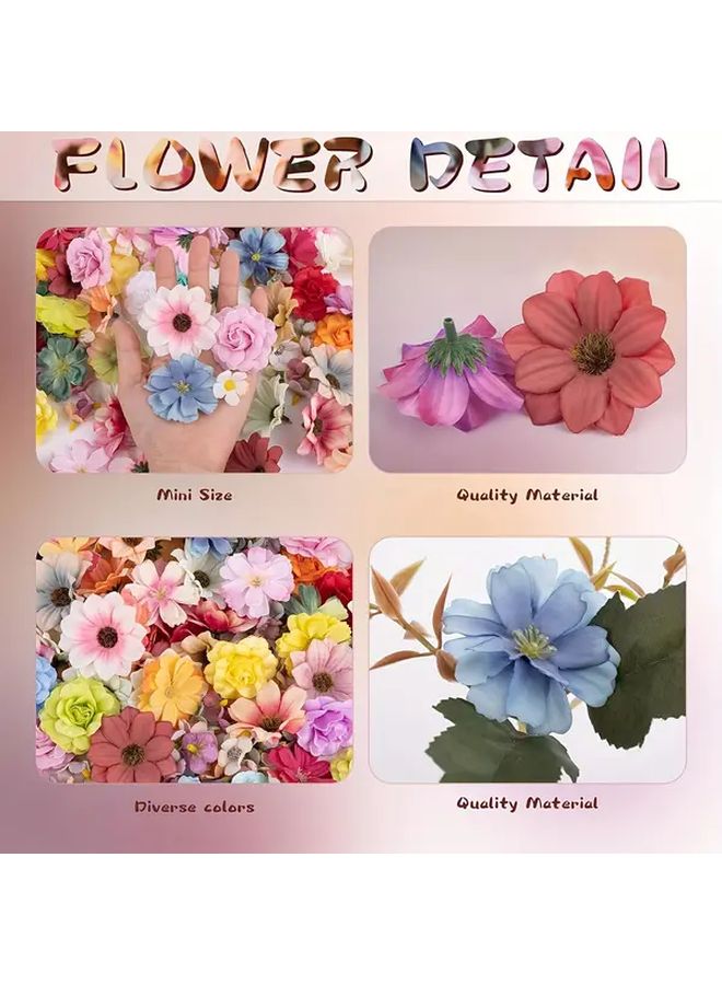 50 Pcs Multi Color Silk Artificial Flower Heads Mini Roses And Daisies No Electricity DIY Craft Supplies For Wedding Engagement Party Wreath Decorations - Image 4