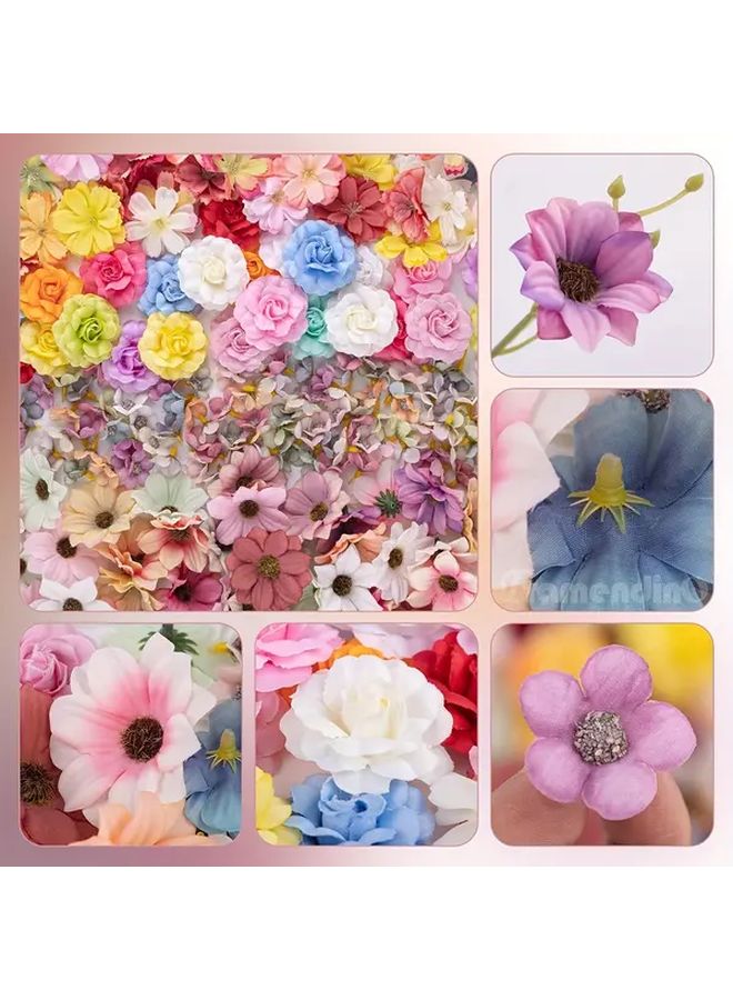 50 Pcs Multi Color Silk Artificial Flower Heads Mini Roses And Daisies No Electricity DIY Craft Supplies For Wedding Engagement Party Wreath Decorations - Image 2