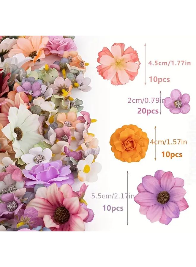 50 Pcs Multi Color Silk Artificial Flower Heads Mini Roses And Daisies No Electricity DIY Craft Supplies For Wedding Engagement Party Wreath Decorations - Image 3