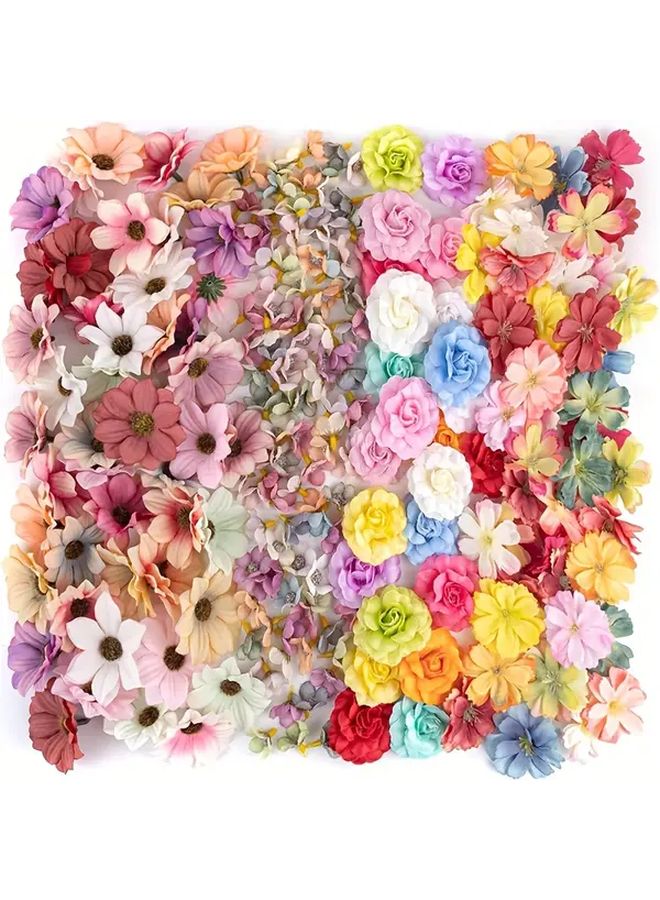 50 Pcs Multi Color Silk Artificial Flower Heads Mini Roses And Daisies No Electricity DIY Craft Supplies For Wedding Engagement Party Wreath Decorations - Image 1