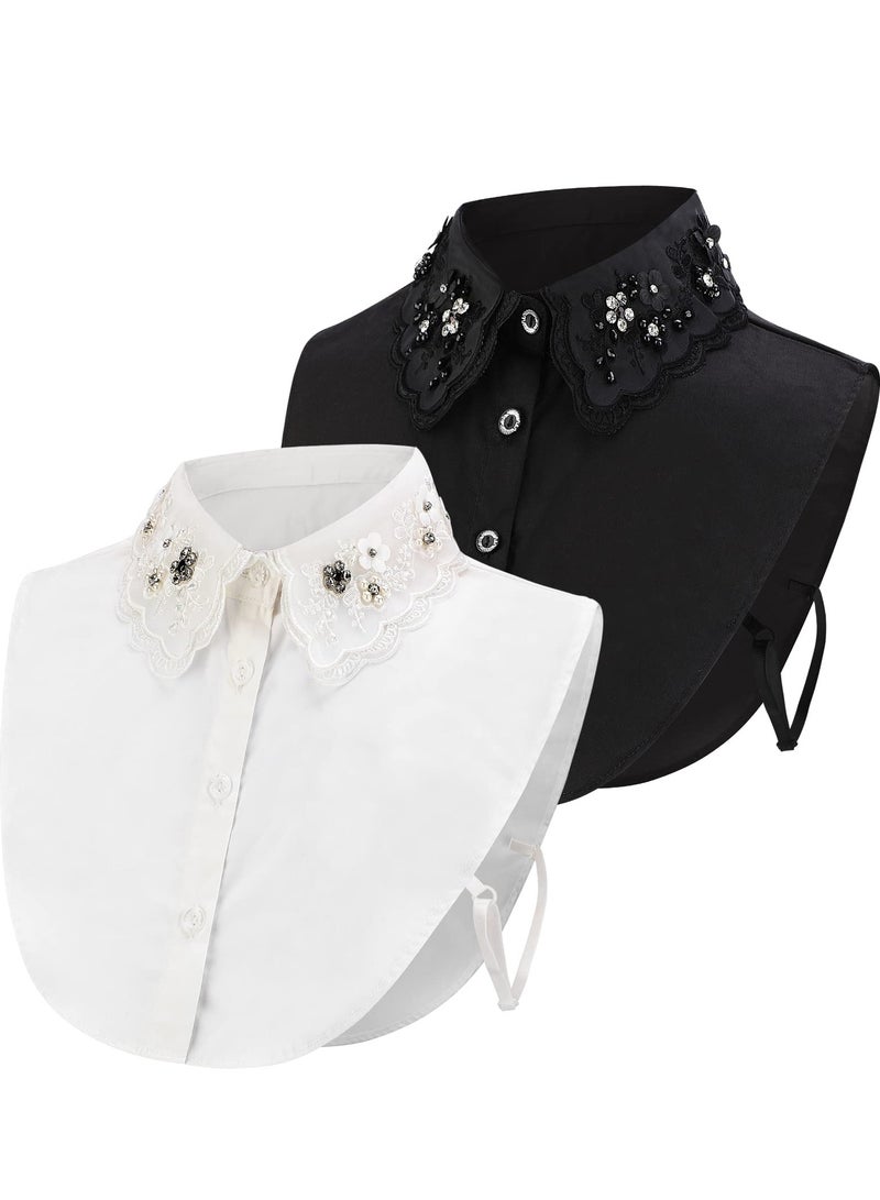 SOLARAE Stylish Detachable Rhinestone Collar for Women & Girls - Fake Cotton Half Shirt Blouse Collar Accessory for Fashionable Outfits and Special Occasions. - Image 4