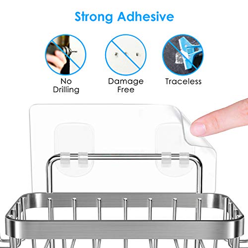 ODesign Soap Dish Holder SUS304 Stainless Steel with 6 Hooks Loofah Bath Sponge Towel Razor Holder for Bathroom Shower Kitchen Adhesive Wall Mounted No Drilling-Silver-1 Pack - Image 4