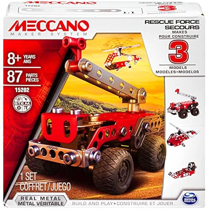 Meccano , 3 MODEL SET - RESCUE WITH 87 PARTS AND 2 REAL TOOLS KIDS STEM CONSTRUCTION EDUCATION TOY, MODEL BUILDING KIT FOR BOYS AND GIRLS AGED 8 AND UP - Image 1