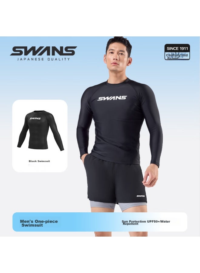 Speed Vision Swans Men's Swimwear Top, Long Sleeve, Sun Protection, Quick-dry, Surfing Suit, Diving Professional Men's Swimwear, Black, 3XL - Image 2