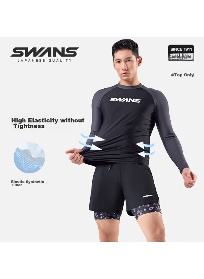 Speed Vision Swans Men's Swimwear Top, Long Sleeve, Sun Protection, Quick-dry, Surfing Suit, Diving Professional Men's Swimwear, Black, 3XL - Image 5