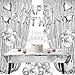 ZERODECO Silver Birthday Decorations Foil Happy Birthday Banner Tablecloth Fringe Curtains Cake Flag Star Heart Balloons Confetti Latex Balloons - Image 2
