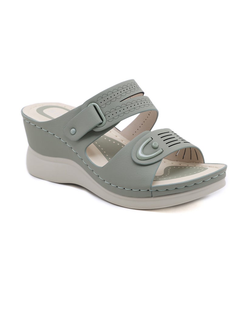 Loquat Womens Wedge Sandals Slippers Casual Slip On Summer Shoes Dusty Green  - Image 1