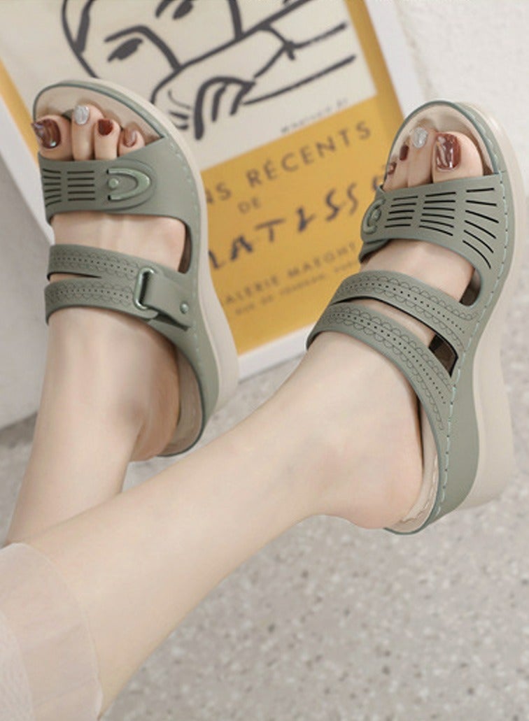 Loquat Womens Wedge Sandals Slippers Casual Slip On Summer Shoes Dusty Green  - Image 4