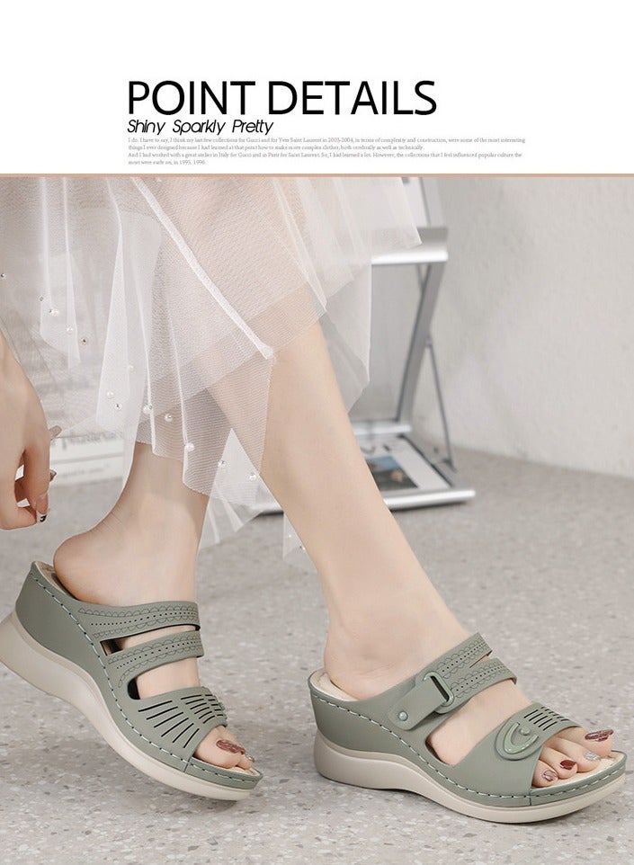 Loquat Womens Wedge Sandals Slippers Casual Slip On Summer Shoes Dusty Green  - Image 2