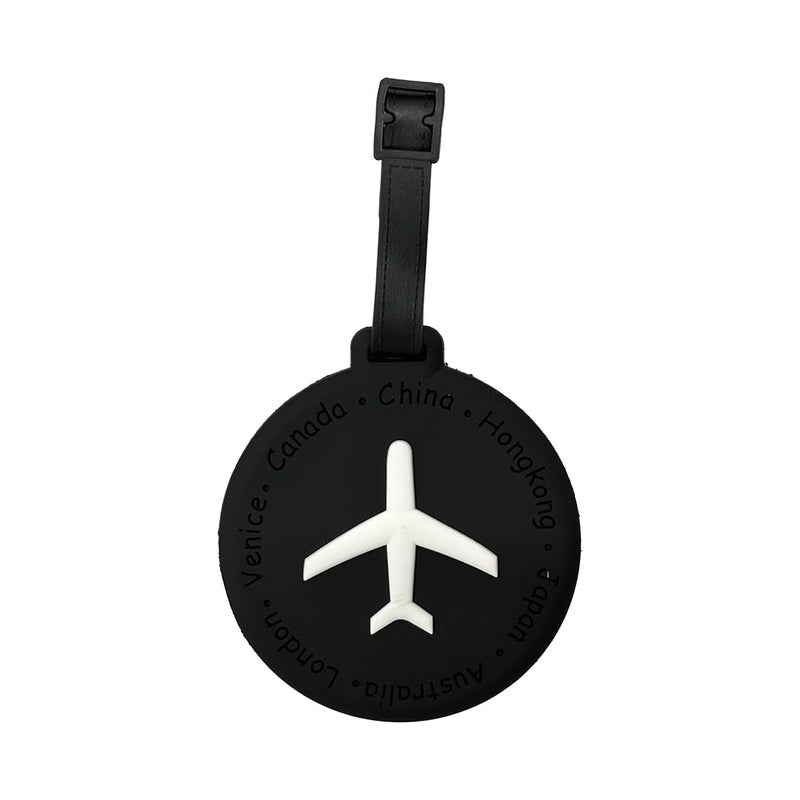 Eitheo بطاقات أمتعة للأطفال بطاقات أمتعة مع اسم وعنوان | بطاقات أمتعة سيليكون للحقائب، بطاقات لتحديد الحقائب/حقائب المدرسة ملصق ملون متعدد (طائرة سوداء) - Image 1