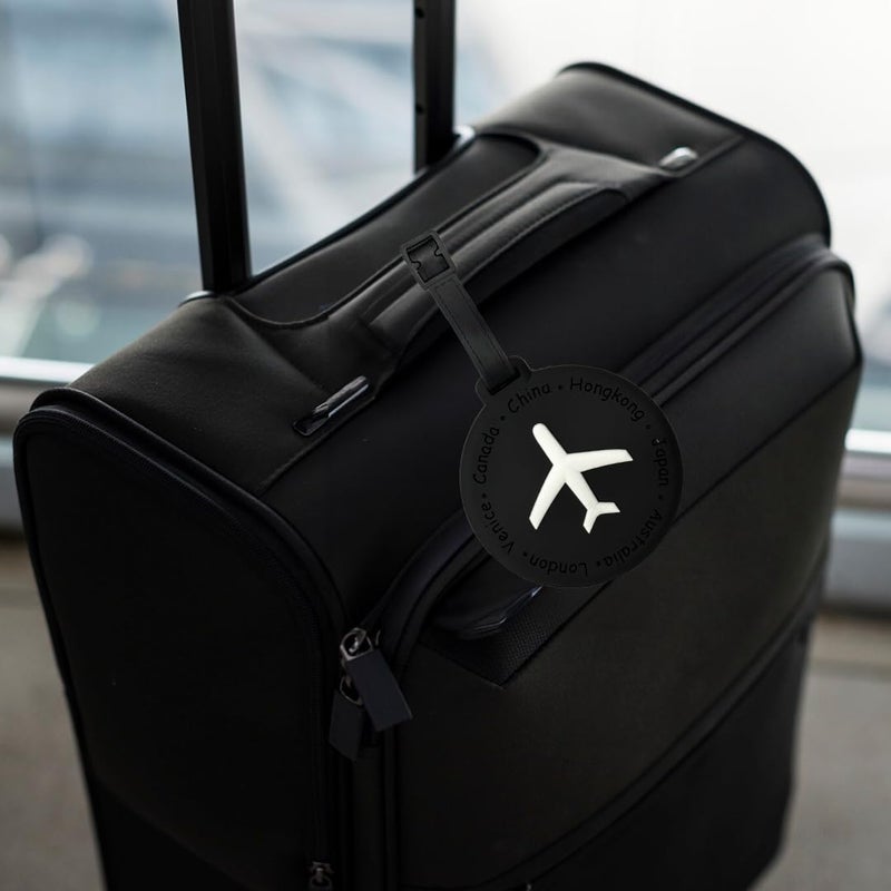 Eitheo بطاقات أمتعة للأطفال بطاقات أمتعة مع اسم وعنوان | بطاقات أمتعة سيليكون للحقائب، بطاقات لتحديد الحقائب/حقائب المدرسة ملصق ملون متعدد (طائرة سوداء) - Image 2