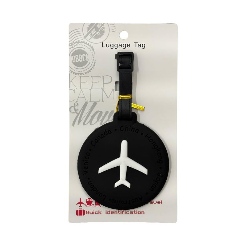 Eitheo بطاقات أمتعة للأطفال بطاقات أمتعة مع اسم وعنوان | بطاقات أمتعة سيليكون للحقائب، بطاقات لتحديد الحقائب/حقائب المدرسة ملصق ملون متعدد (طائرة سوداء) - Image 4