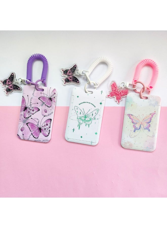 NIBEMINENT 1 - Piece Cartoon Butterfly Kpop Photo Card Holder Pendant Key Chain ID Badge Holder ID Card Holder Photo Card Protector for School ID Office ID Access Card for Women Girls - Image 3