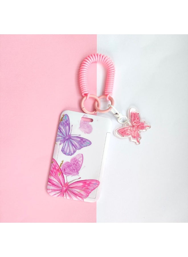 NIBEMINENT 1 - Piece Cartoon Butterfly Kpop Photo Card Holder Pendant Key Chain ID Badge Holder ID Card Holder Photo Card Protector for School ID Office ID Access Card for Women Girls - Image 1