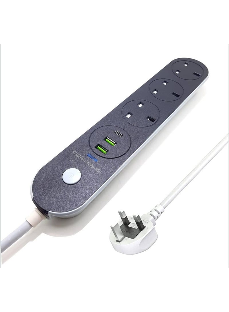 شريط طاقة بثلاثة منافذ، كابل 3 متر، منفذي USB، منفذ واحد من النوع C، أجهزة منزلية، مكتب، شاحن جوال، كمبيوتر محمول، كمبيوتر - Image 2