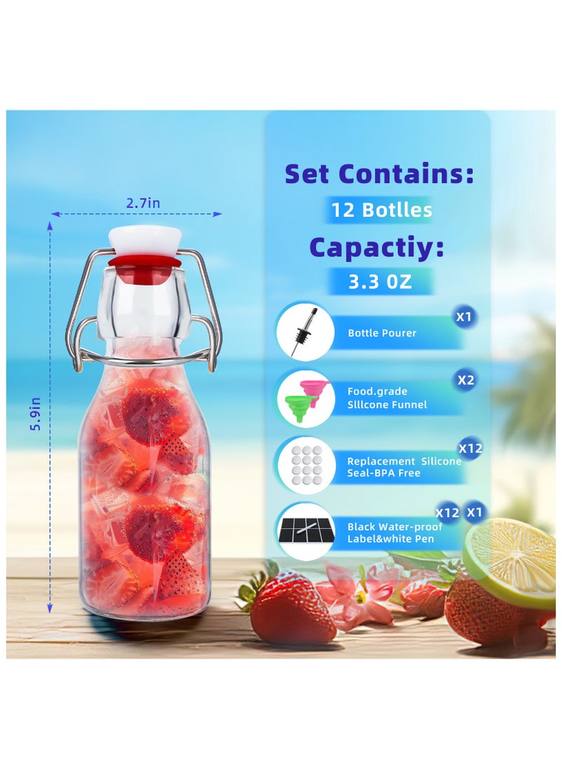 SKYLINK - 12Pack 4oz Swing Top Glass Bottles with Airtight Flip Caps, Reusable Mini Glass Bottles for Kombucha, Kefir, 2nd Fermentation, Beverages, Soda, Oil, Vinegar, Vanilla Extract - Image 1