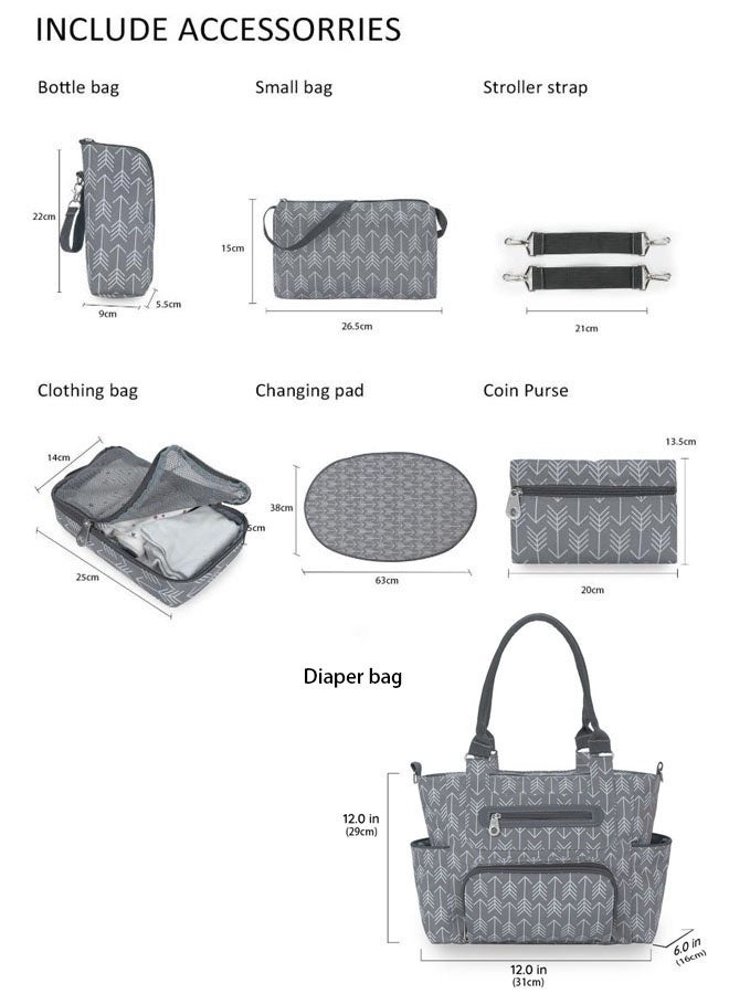 Diaper Bag Set Of 6 With Stroller Hooks And Nappy Changing Mat Nappy Baby Bag Travel Beach Shopping Baby Bag Multifunctional Mummy Bag Cosmetic Wet Dry Pouch(Grey)  - Image 2