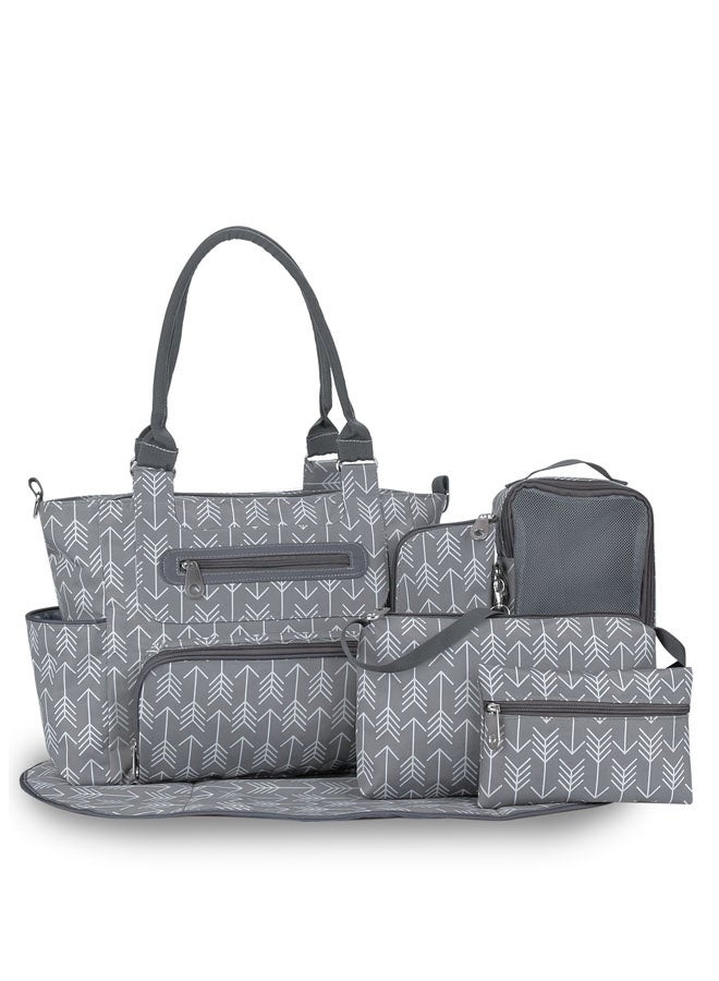 Diaper Bag Set Of 6 With Stroller Hooks And Nappy Changing Mat Nappy Baby Bag Travel Beach Shopping Baby Bag Multifunctional Mummy Bag Cosmetic Wet Dry Pouch(Grey)  - Image 1