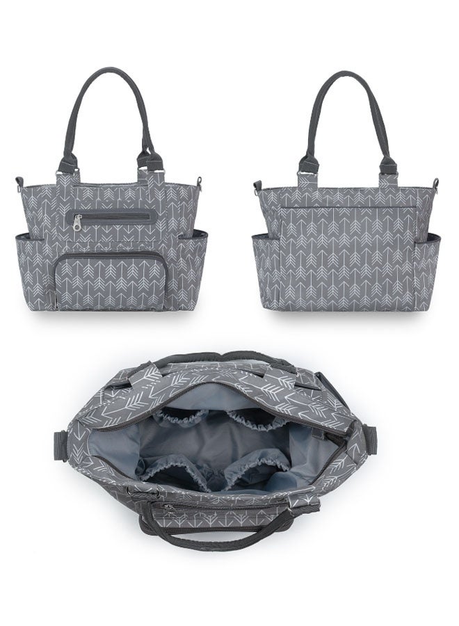 Diaper Bag Set Of 6 With Stroller Hooks And Nappy Changing Mat Nappy Baby Bag Travel Beach Shopping Baby Bag Multifunctional Mummy Bag Cosmetic Wet Dry Pouch(Grey)  - Image 3