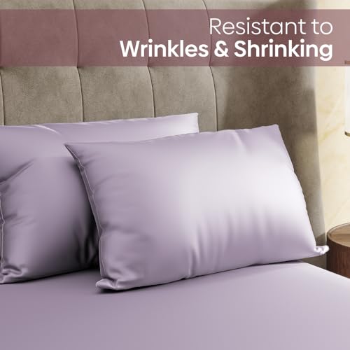 haus & kinder King Size Satin Bedsheet, 300 TC Premium Satin Bedsheets for Double Bed King Size (108 X 90 Inches) with 2 Pillow Covers, Blend of Luxury and Romance -Serene Lilac - Image 5