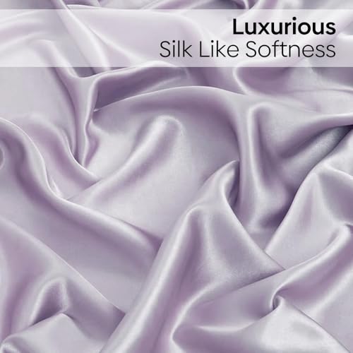 haus & kinder King Size Satin Bedsheet, 300 TC Premium Satin Bedsheets for Double Bed King Size (108 X 90 Inches) with 2 Pillow Covers, Blend of Luxury and Romance -Serene Lilac - Image 3