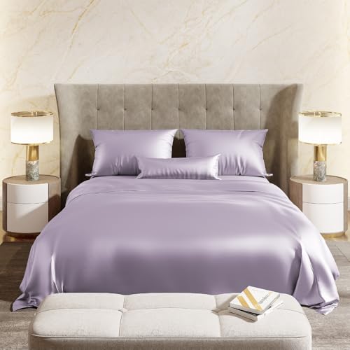 haus & kinder King Size Satin Bedsheet, 300 TC Premium Satin Bedsheets for Double Bed King Size (108 X 90 Inches) with 2 Pillow Covers, Blend of Luxury and Romance -Serene Lilac - Image 2