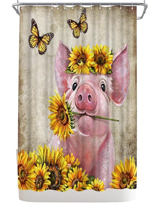 WELMECO Cute Pink Pig Shower Curtain Rustic Country Animal and Yellow Sunflower Shower Curtain Farmhouse Bathroom Decor Polyester Fabric, 72x72inch - Image 5