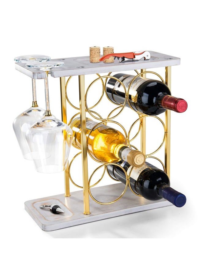 ALLCENER Freestanding Wine Rack with Glass Holder (Gold) - Image 1