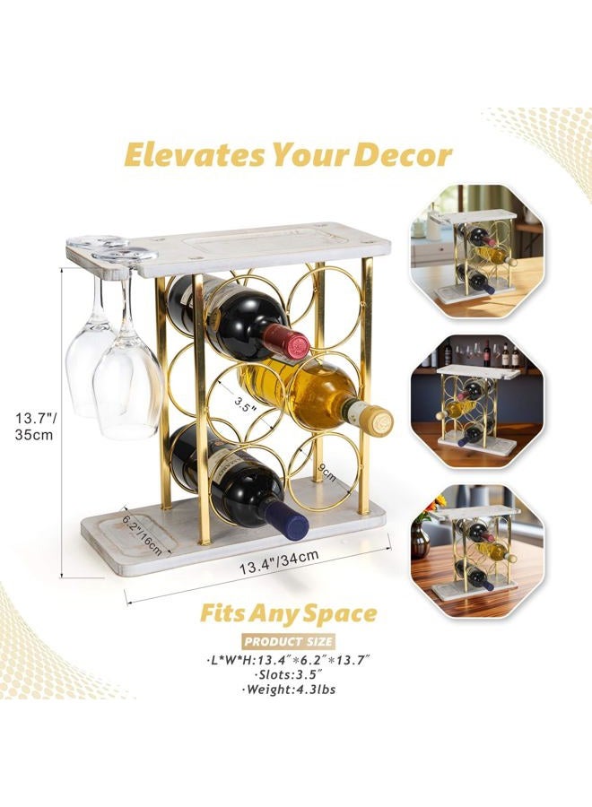 ALLCENER Freestanding Wine Rack with Glass Holder (Gold) - Image 4