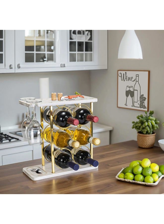 ALLCENER Freestanding Wine Rack with Glass Holder (Gold) - Image 5
