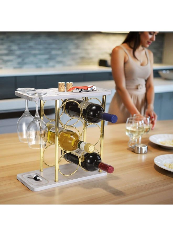 ALLCENER Freestanding Wine Rack with Glass Holder (Gold) - Image 3