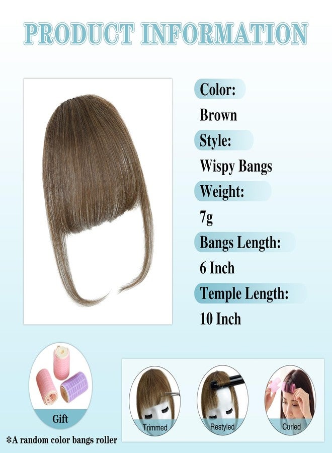 NAYOO Bangs Hair Clip - Brown Fake Bangs 100% Real Human Hair Extensions Wispy Bangs for Women Fringe with Temples Hairpieces Curved Bangs for Daily Wear(Brown, Wispy Bangs) - Image 2