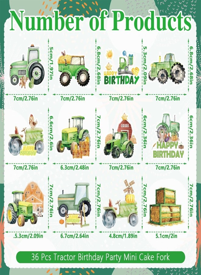 TAKEALOOKO 36Pcs Watercolor Tractor Cupcake Toppers - Barnyard Farm Birthday Cup Cake Picks, Green Tractors Dessert Topper for Kids Boys Farmer Themed Party Decorations Supplies - Image 3