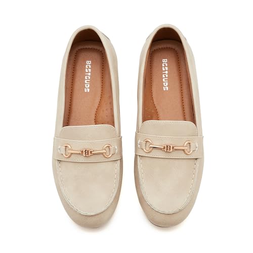 BGSTGUDS Women's Loafers Shoes Cute Dressy Shoes Ladies Comfort Flats Slip Ons Work Shoes, Beige, Size 8 - Image 3