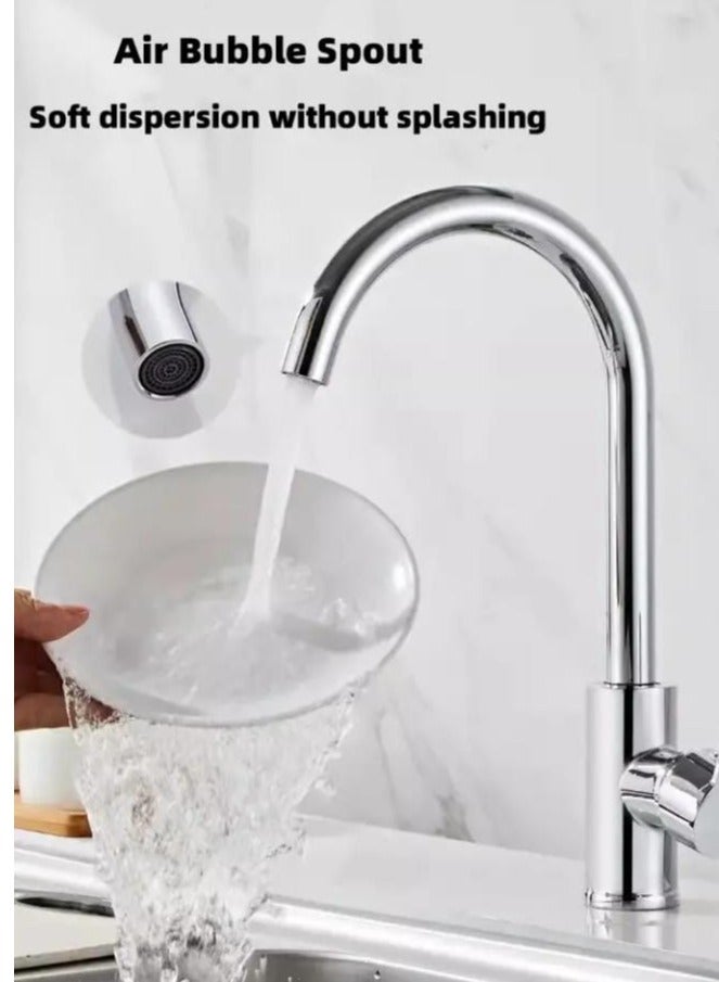 Single Lever Pillar Sink Tap Silver, Rotating Kitchen Sink Basin Tap, Single Line Kitchen Faucet, Heavy Duty Sink Tap with 360 Degree Rotating, Stainless Steel Kitchen tap, Single Lever Kitchen Faucet, healthy Lead Free Kitchen Sink Tap - Image 3