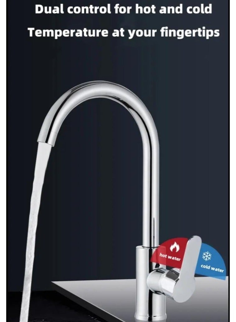 Single Lever Pillar Sink Tap Silver, Rotating Kitchen Sink Basin Tap, Single Line Kitchen Faucet, Heavy Duty Sink Tap with 360 Degree Rotating, Stainless Steel Kitchen tap, Single Lever Kitchen Faucet, healthy Lead Free Kitchen Sink Tap - Image 4