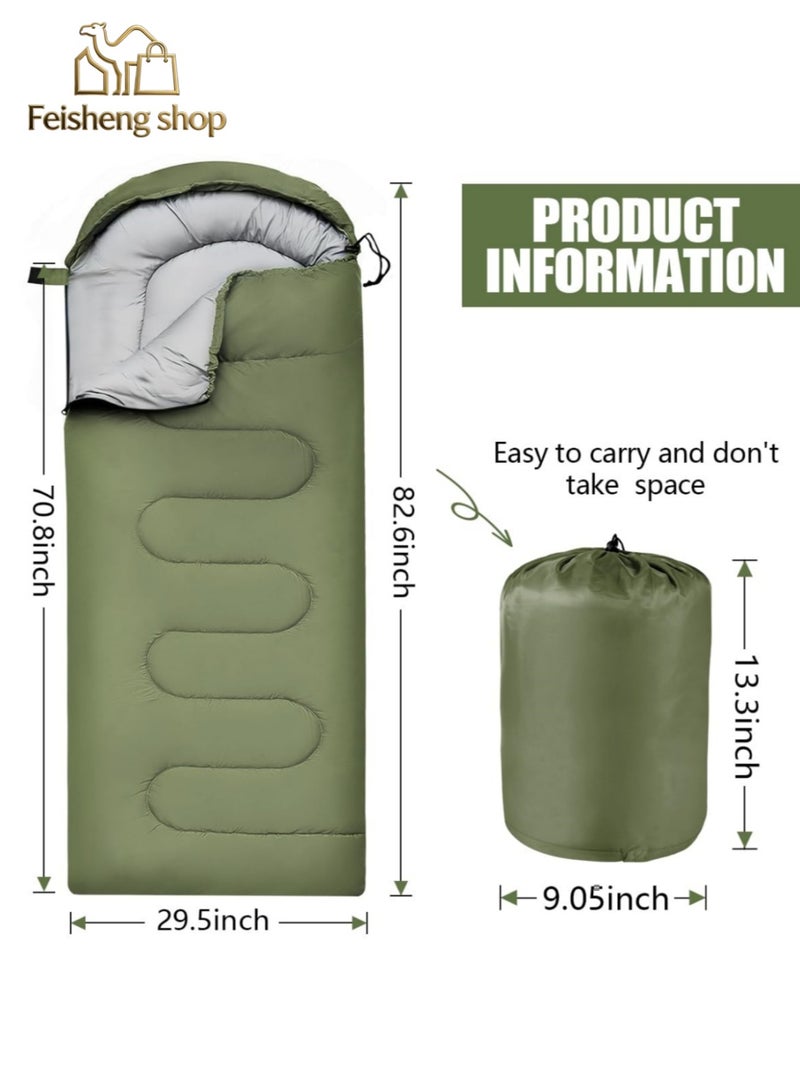 Feisheng shop Emergency Supplies | Camping Sleeping Bag | 210cm*75cm | Cotton Sleeping Bag | Ultralight Waterproof Sleeping Bag | Thickened Windproof and Warm | Microfiber | Suitable for Backpacking, Hiking, Nature Hiking, Camping, Mountaineering | With Compression Bag (Green) - Image 1