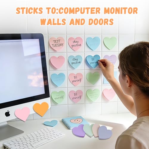 FloraSea Heart Sticky Notes 640 Sheets, 8 Pads Cute Heart Shape Post it Notes, Strong Adhesive Post, Clean Removal, 80 Sheets/pad - Image 5