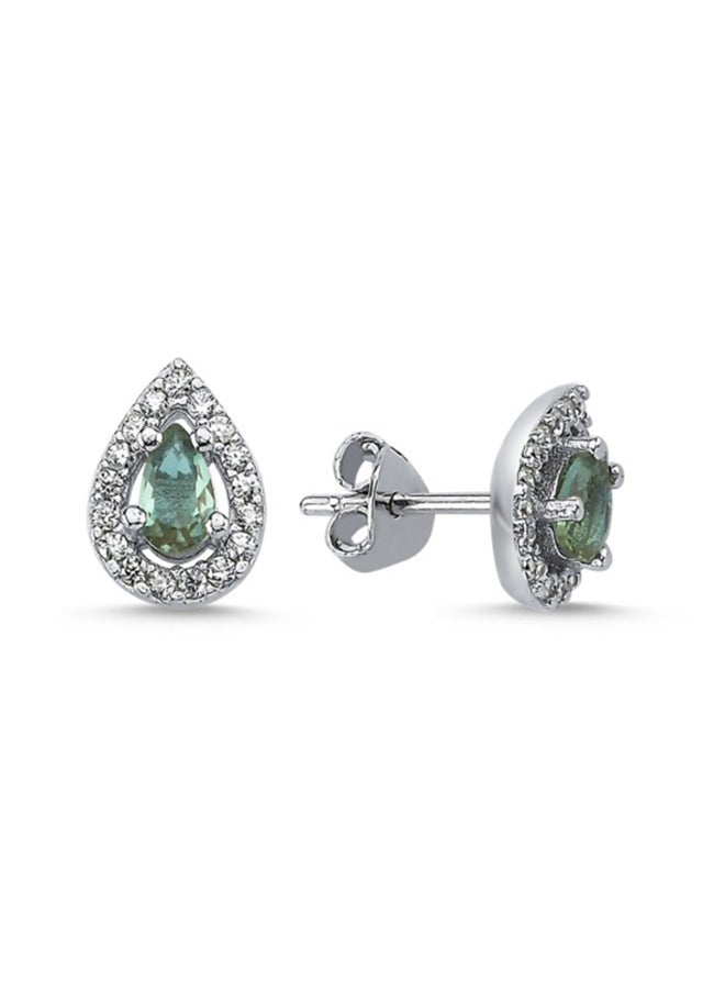 EMNON - 925 Sterling Silver Jewelry Rhodium Plated Halo Solitaire Teardrop Sultanite CZ Stud Earrings 100% Precious Metal Gift for Women- Emnon21EA - Image 1