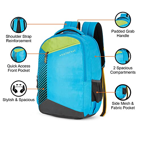 Aristocrat Cosmic 26L Polyester Light Blue 2 Compartment Backpack - Image 5